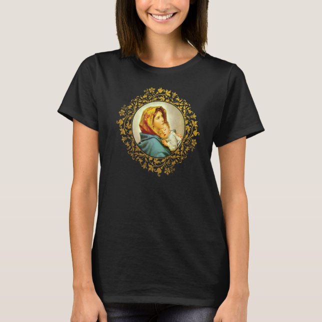 Camiseta Virgem Maria com Jesus Criança Fé Católica (Frente)