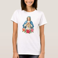 Virgem Maria Com Rosário Católico Floral