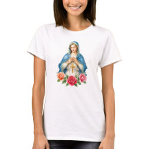 Virgem Maria Com Rosário Católico Floral
