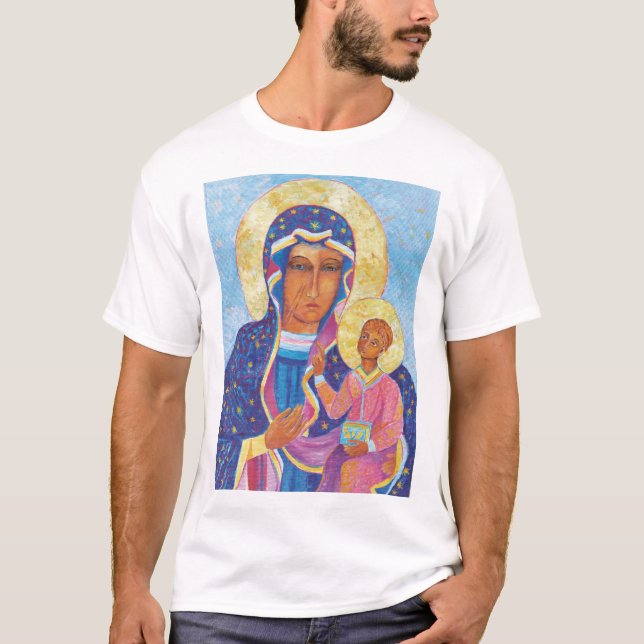 Camiseta Virgem Maria e Criança Jesus Negro Madonna Mary (Frente)
