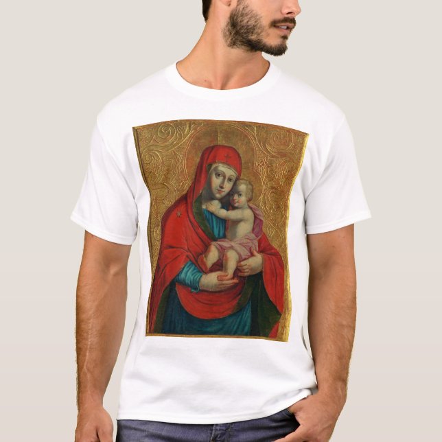 Camiseta Virgem Maria e Jesus Criança por Jan Rombauer (Frente)
