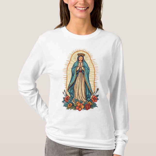 Camiseta Virgin of Guadalupe Women's Long Sleeve Tee Shirt (Frente)