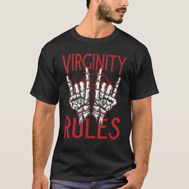 Camiseta Virgindade Regras Nerd Piadas de acampamento de ve (Frente)