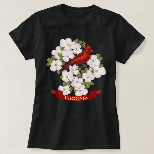 Camiseta Virginia Red Cardinal State Bird & Pink Dogwood Fl (Frente do Design)