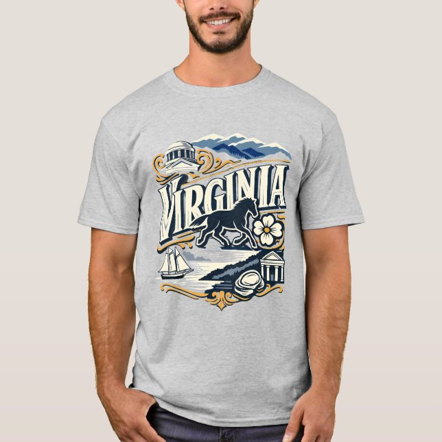 Camiseta Virginia State Heritage Colonial Mountain Art (Frente)