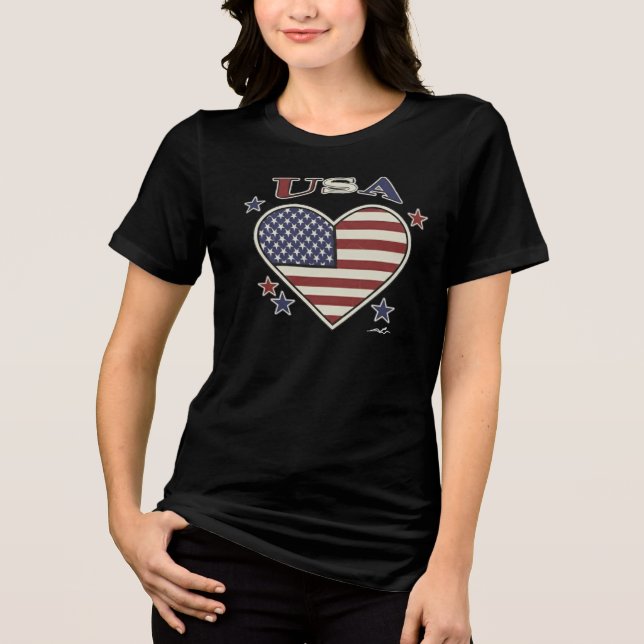 Camiseta Virginia Wright Heart Flag EUA Tri-Blend  (Frente)