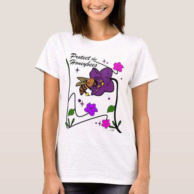 Camiseta Virginia Wright Proteja as Abelhas Florais  (Frente)
