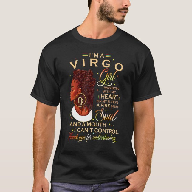Camiseta Virgo Girl Afro Bloqueia Rapariga Zodiac Sinaliza  (Frente)