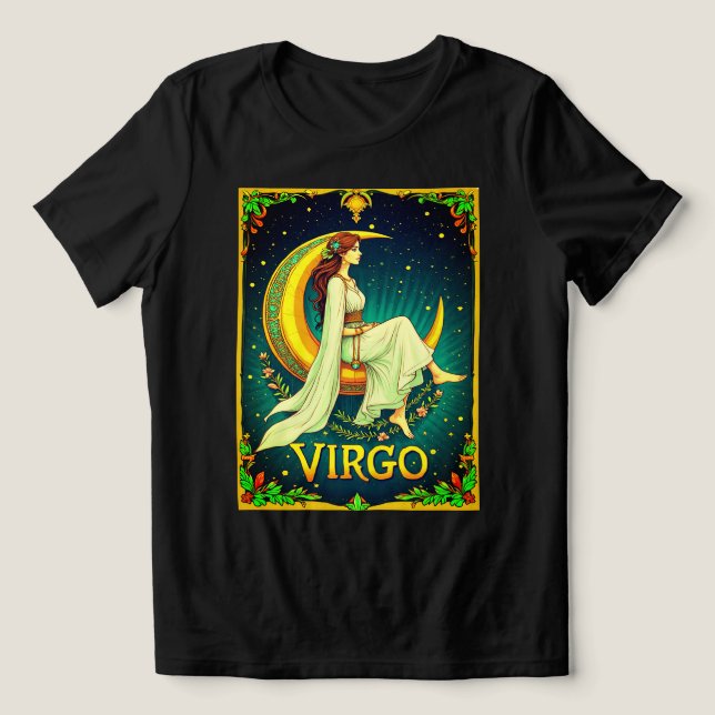 Camiseta Virgo Maiden Sentado na Lua Crescente (Design frontal)