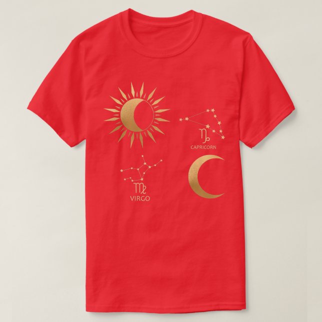 Camiseta Virgo Sun-Capricorn Moon Zodiac (Frente do Design)