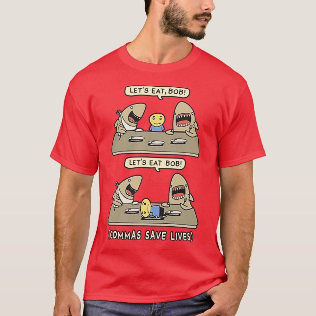 Camiseta Vírgulas Punctuation Shark Vamos Comer Inglês Dive (Frente)