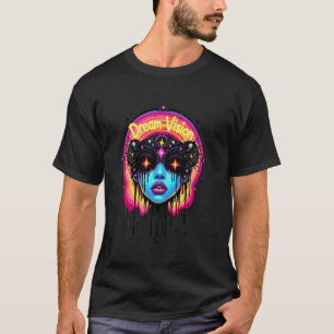 Camiseta Visão de Sonho Psicodélico Vibrante com Chuva Colo