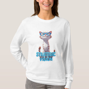 Camiseta Visão Estratégica Gato Usando Óculos Azuis