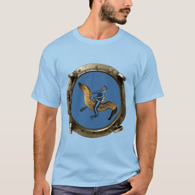 Camiseta Visão Portol de um mergulhador SCUBA que monta uma (Frente)