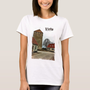 Camiseta Visby, Gotland, torre da suecia com beira clara