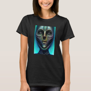 Camiseta Visitante Ciborgue Alien Feminina de um Verde Orgâ