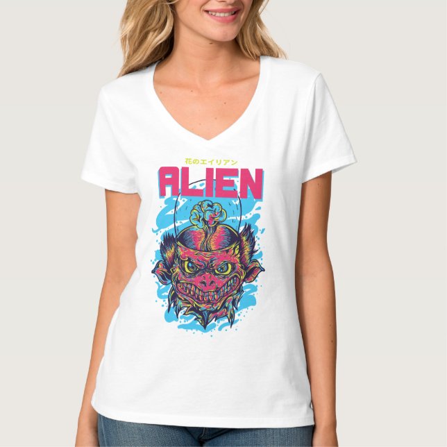 Camiseta Visitante Cósmico: A Design de Alienígena (Frente)