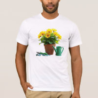 Visitas amarelas no Pote da flor com ferramentas d