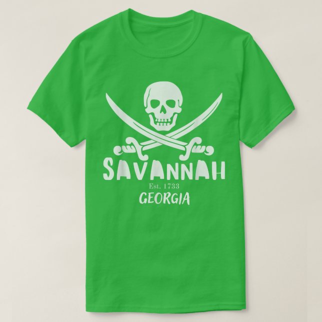 Camiseta Visite Savannah, Geórgia com Pirate Flag Souvenir (Frente do Design)