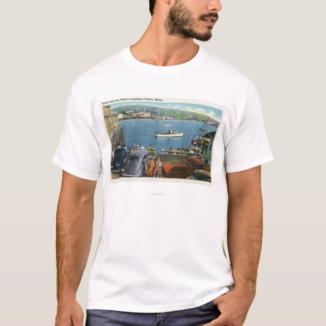 Camiseta Vista cénico do cais, dos barcos e dos carros (Frente)