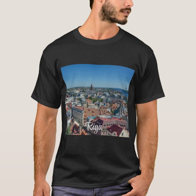 Camiseta Vista da cidade antiga de Riga de cima (Frente)