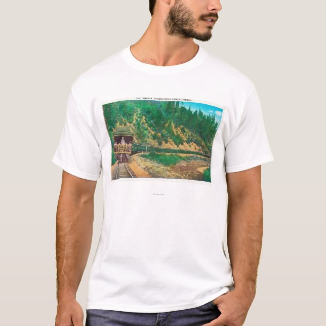 Camiseta Vista da garganta da angra de Shasta TrainCow, OU (Frente)