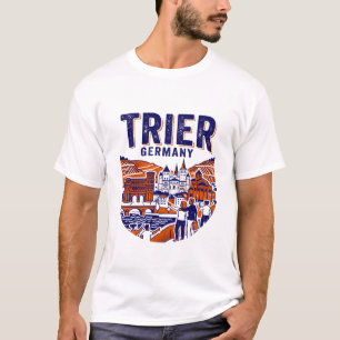 Camiseta Vista da paisagem urbana de Trier na Alemanha sobr