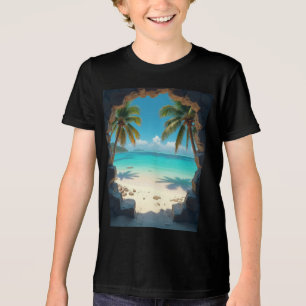 Camiseta Vista de buraco de fechadura de uma bela praia