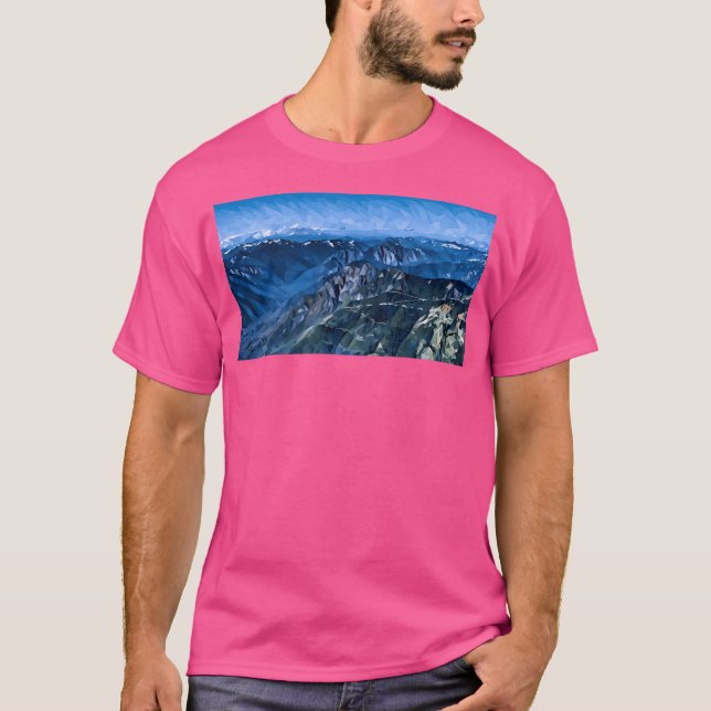 Camiseta Vista de Montanha em Cascata (Poly Art) Incrível (Frente)