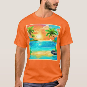 Camiseta Vista de Praia de Paraíso Sunset Tropical