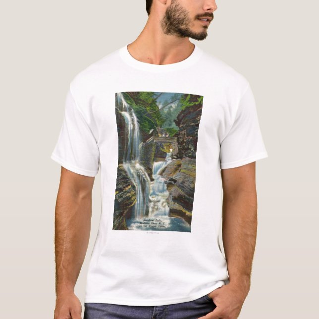 Camiseta Vista de quedas e de ponte do arco-íris (Frente)