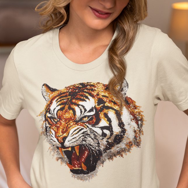 Camiseta Vista de Snarling Tiger Portrait Faux Sequin (Criador carregado)