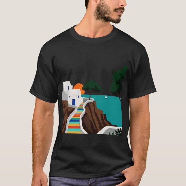 Camiseta Vista de um menino da ilha grega (Frente)