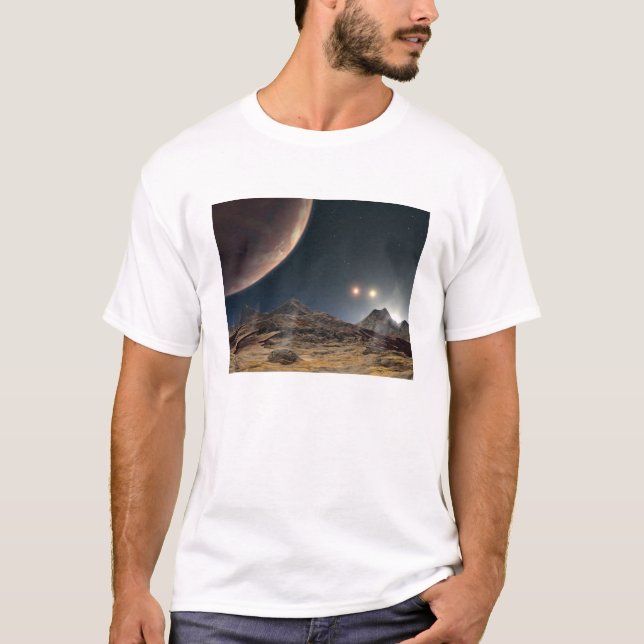 Camiseta Vista de uma lua hipotética em órbita (Frente)