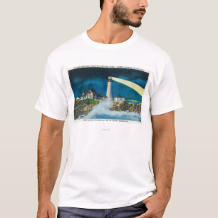 Camiseta Vista do farol principal de Portland na baía de