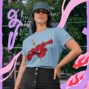 Camiseta Vista do Lado do Flor Red Hibiscus