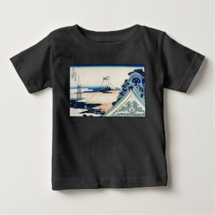 Camiseta Vista do Templo Honganji do Monte Fuji Xilogravura
