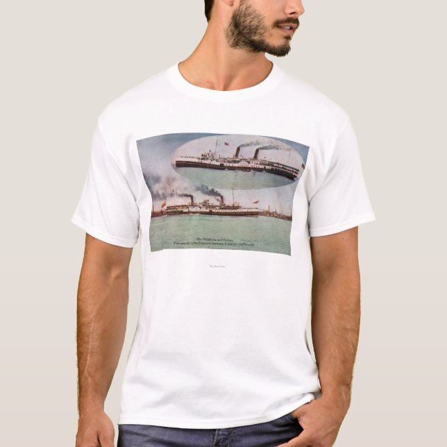 Camiseta Vista dos navios do Chippewa e da corona (Frente)