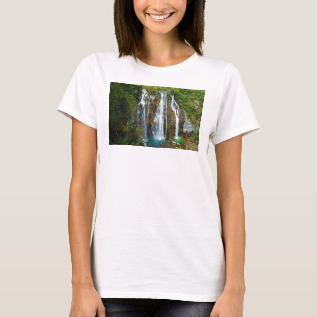 Camiseta Vista elevada da cascata, Croácia (Frente)