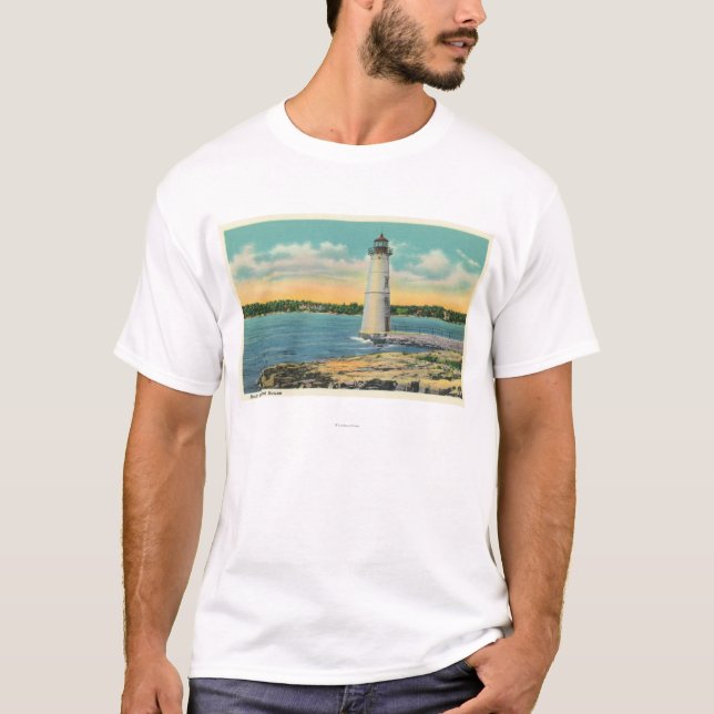 Camiseta Vista exterior da casa clara da ilha da rocha (Frente)