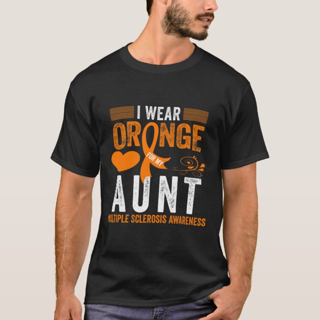 Camiseta Vista Laranja Para Minha Tia Sra. Múltipla Esclero (Frente)