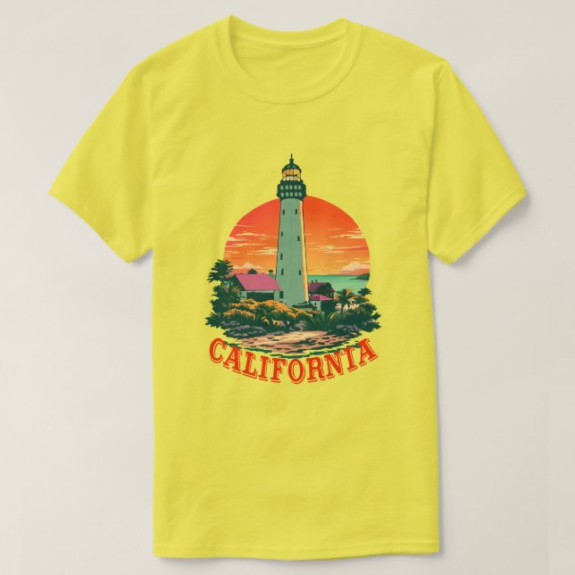 Camiseta Vista Sunset do Farol da Califórnia (Frente do Design)