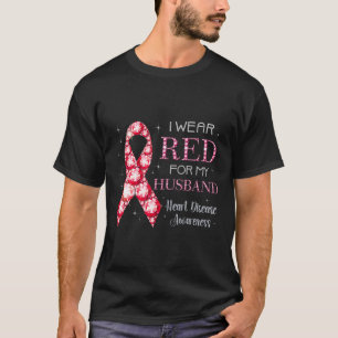Camiseta Vista Vermelho Para Meu Marido Doença Cardíaca Sen