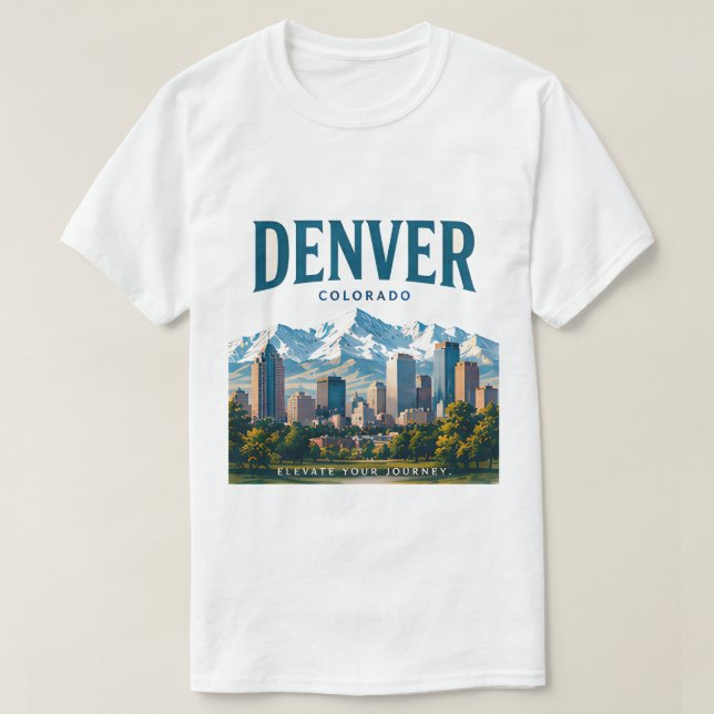 Camiseta Vistas Alpinas da Cidade de Denver (Frente do Design)