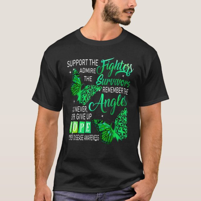 Camiseta Visto Do Apoio Verde À Luta Contra A Doença Renal  (Frente)