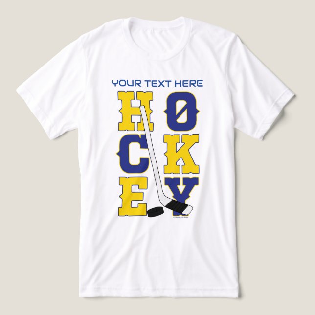 Camiseta Visto Esportivo de Hóquei Azul e Amarelo (Design frontal)