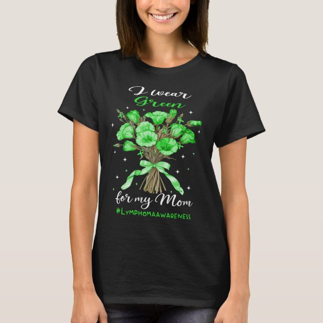 Camiseta Visto Flores Verdes para Linfoma Mãe (Frente)