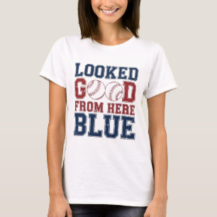 Camiseta Visual Retro Groovy Parecia Bom Daqui Azul Engraça