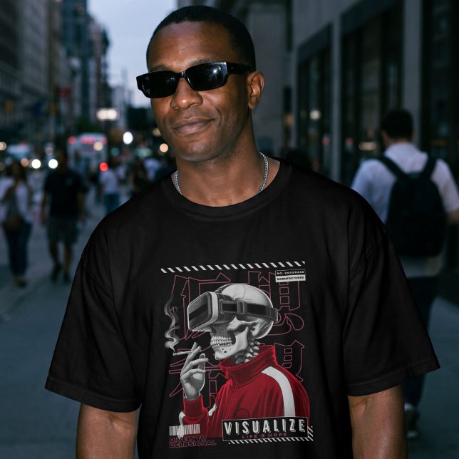 Camiseta Visualize a Esperança da Vida – Esqueleto Cyberpun (Criador carregado)