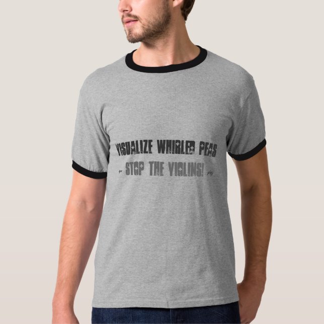 Camiseta Visualize ervilhas giradas… Pare os violinos! (Frente)